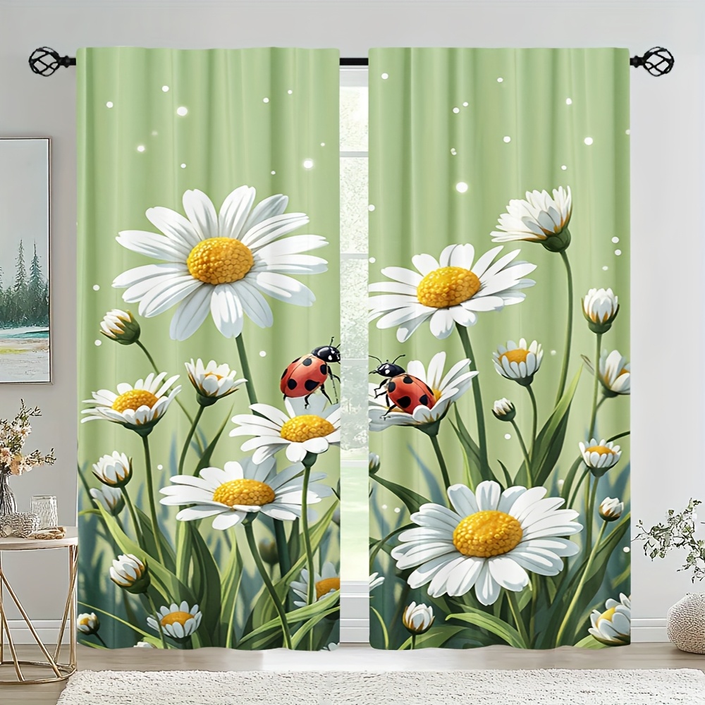 Pipe Bending Spring - Graceful green daisy pattern Print Drapes