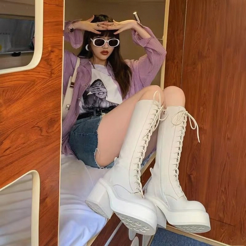 White  Boots Thick Bottom High - مراجعة Pipe Bending Spring وسعره